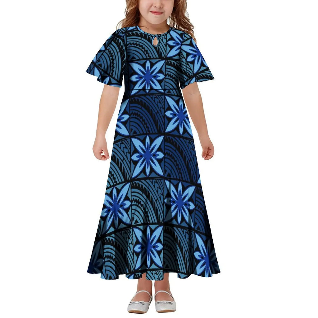 New Hawaiian Style Drop Collar Design Baby Girls Long Dress Children Size in Dresses Fit Flare Toddle Girls Dresses for Kids