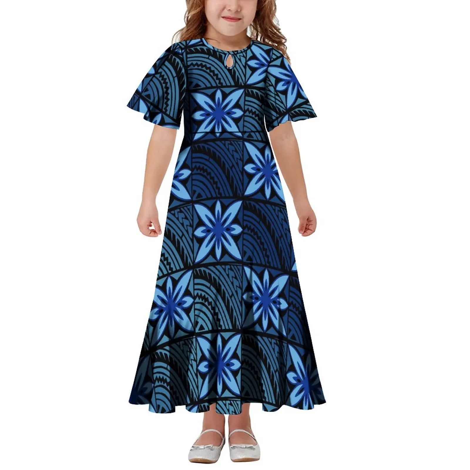 New Hawaiian Style Drop Collar Design Baby Girls Long Dress Children Size in Dresses Fit Flare Toddle Girls Dresses for Kids