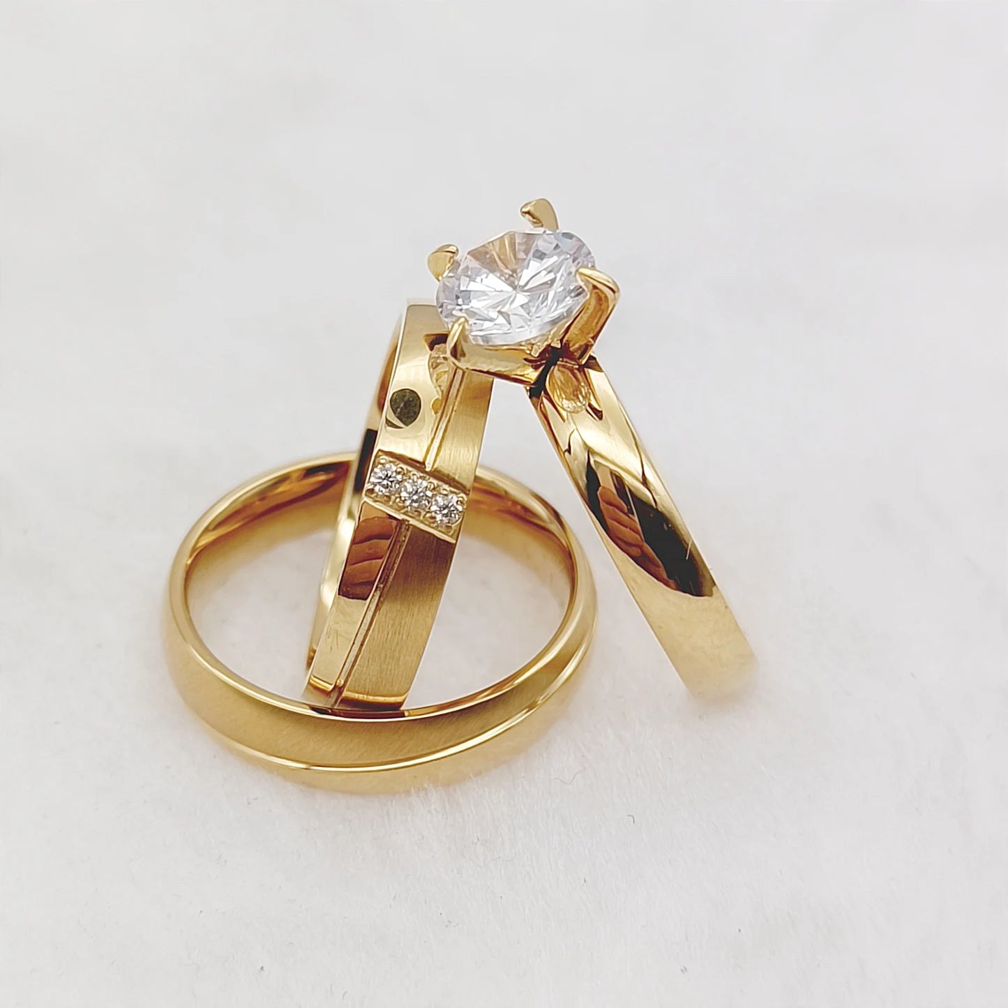 24K Gold Stainless Steel Wedding Bands 3pcs Classic Bridal Sets Love Lovers Number Wedding Rings 18K Discount Fashionable Styles