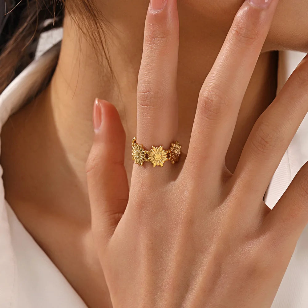 French Retro Opening Adjustment Flower Adjustable Ring Wide and Minimalist Fashion Jewelry Rings Ladies Light Luxury Ornaments