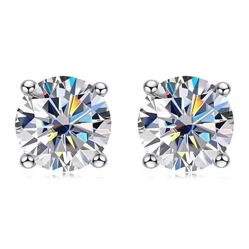 Shama Gems Jewels 925 Sterling Silver Moissanite Brilliant Cut Stud Earrings White Gold Plated 2 Gram Classic Minimalist Wedding