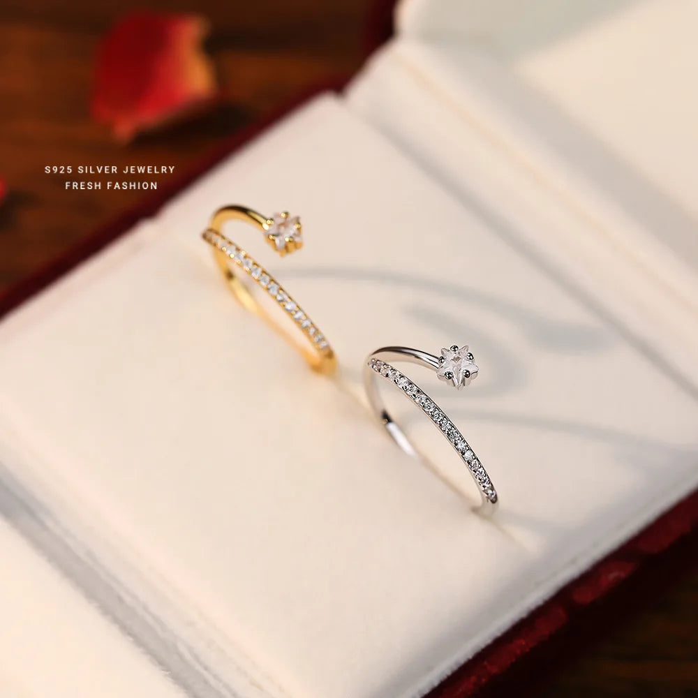 Fashion Factory Wholesale Fashion Shooting Star Diamond Ring Sterling Silver Cubic Zirconia Star Adjustable Rings for Women Gift