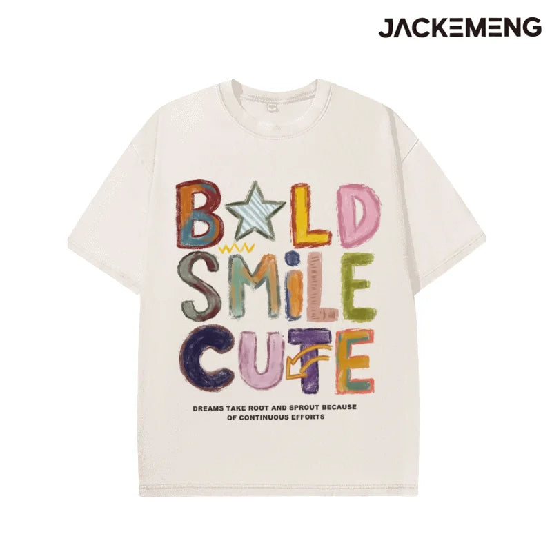Oversized Washed Retro Colorful Streetwear Print Tshirt USA Stock Wholesale Y2K Casual Tee
