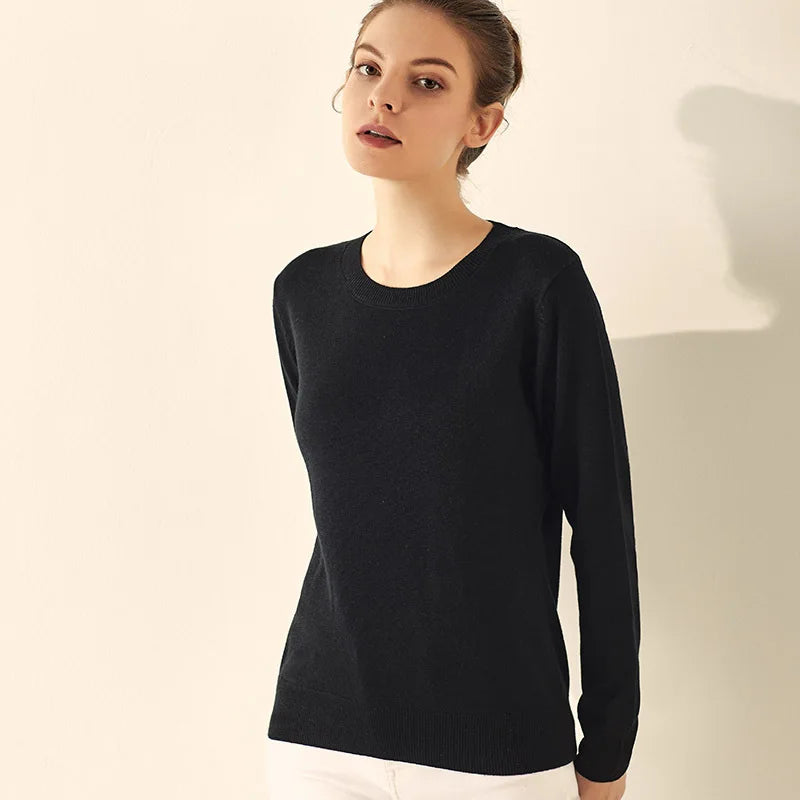 SuyaDream Woman Basic Sweaters Silk and Cashmere Blend O neck Pullovers Solid Sweaters 2024 Fall Winter Bottoming Shirts