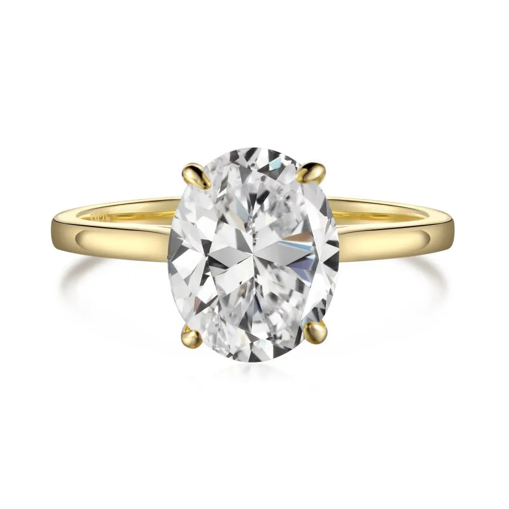 Luxury 925 Sterling Silver 18k Gold Oval Cubic Zirconia Diamond Ring Wedding Engagement Rings for Women Fine Jewelry Wholesale
