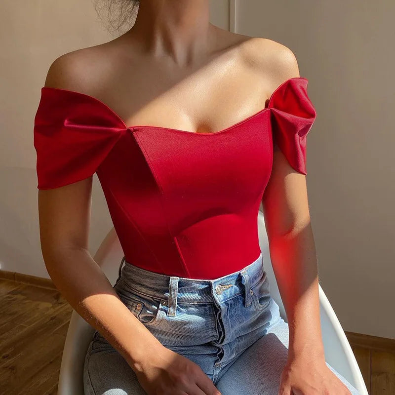Women Summer Satin Vest Tops Female Off Shoulder Slim Tops Fishbone Corset Waistband Europe New Fashion Sexy T-shirt Tops Vest