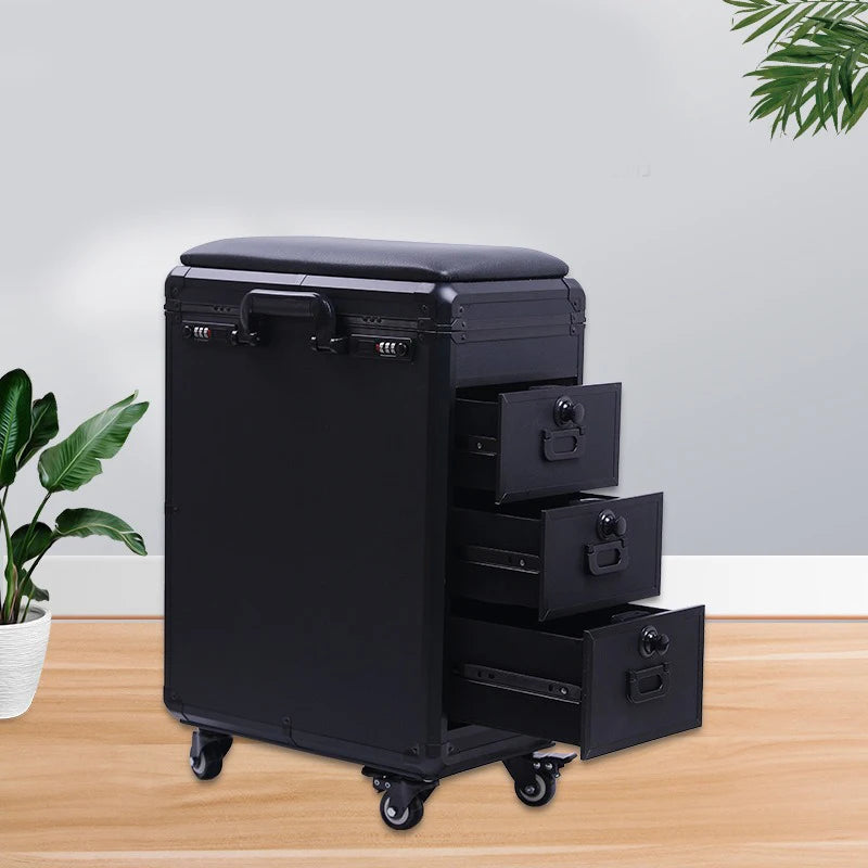 Professional Acrylic Contemporary Rolling Makeup Tattoo Trolley Case with Wheels Armrest Stand Storage Organizer for Home Office