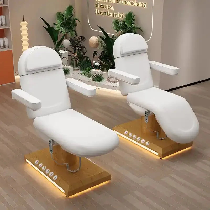 Luxury White 3 Motors Adjustable Electric Beauty Bed Lash Facial Bed Table for Spa Salon Parlor with Ambient Light
