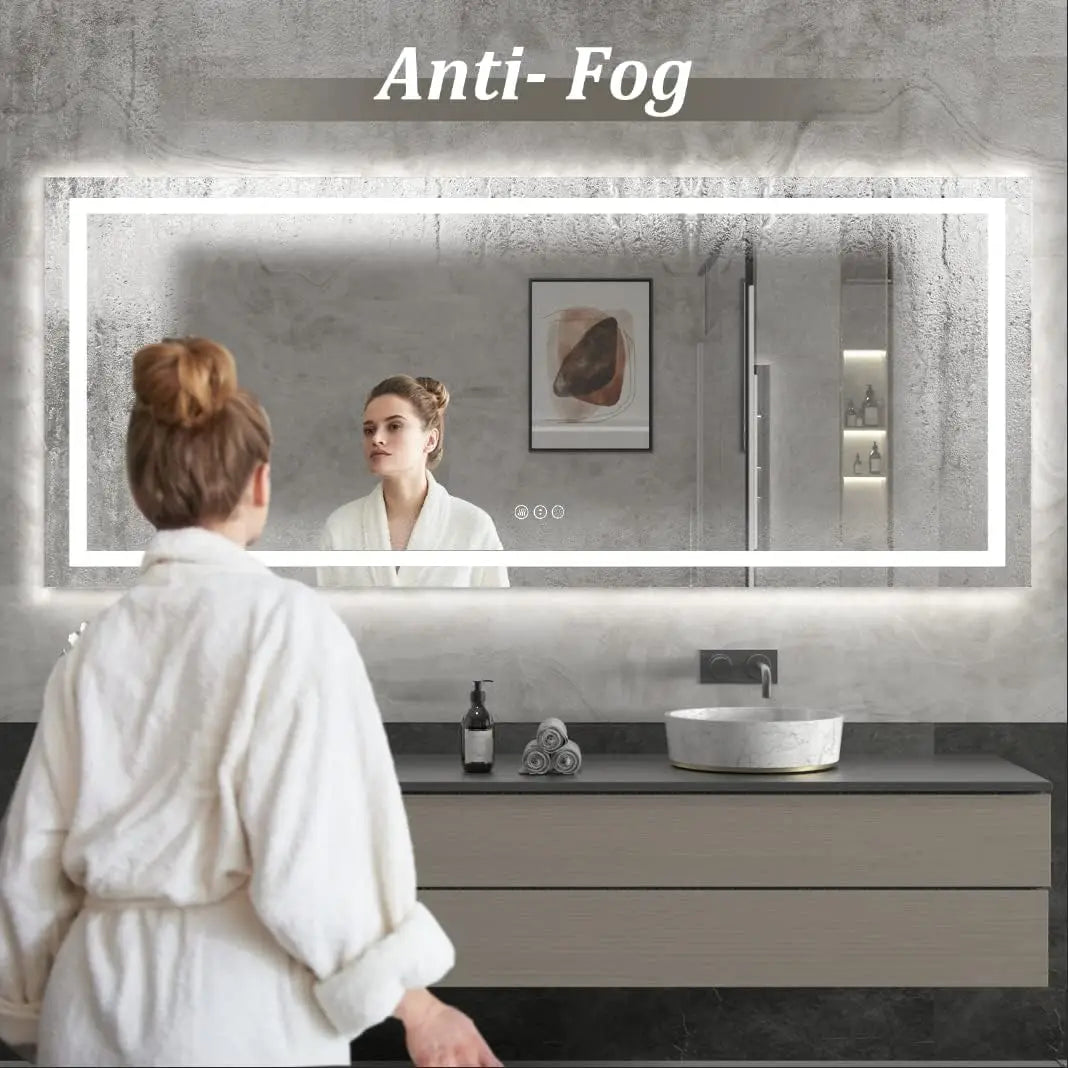 Rectangular Frameless LED Light Anti-Fog Wall Bathroom Vanity Mirror Super Bright Front Light