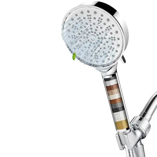 Handheld High Pressure 6-Spray Mode Showerhead Filtered Water Softener Beads for Hard Water Bathroom Faucet Accessory