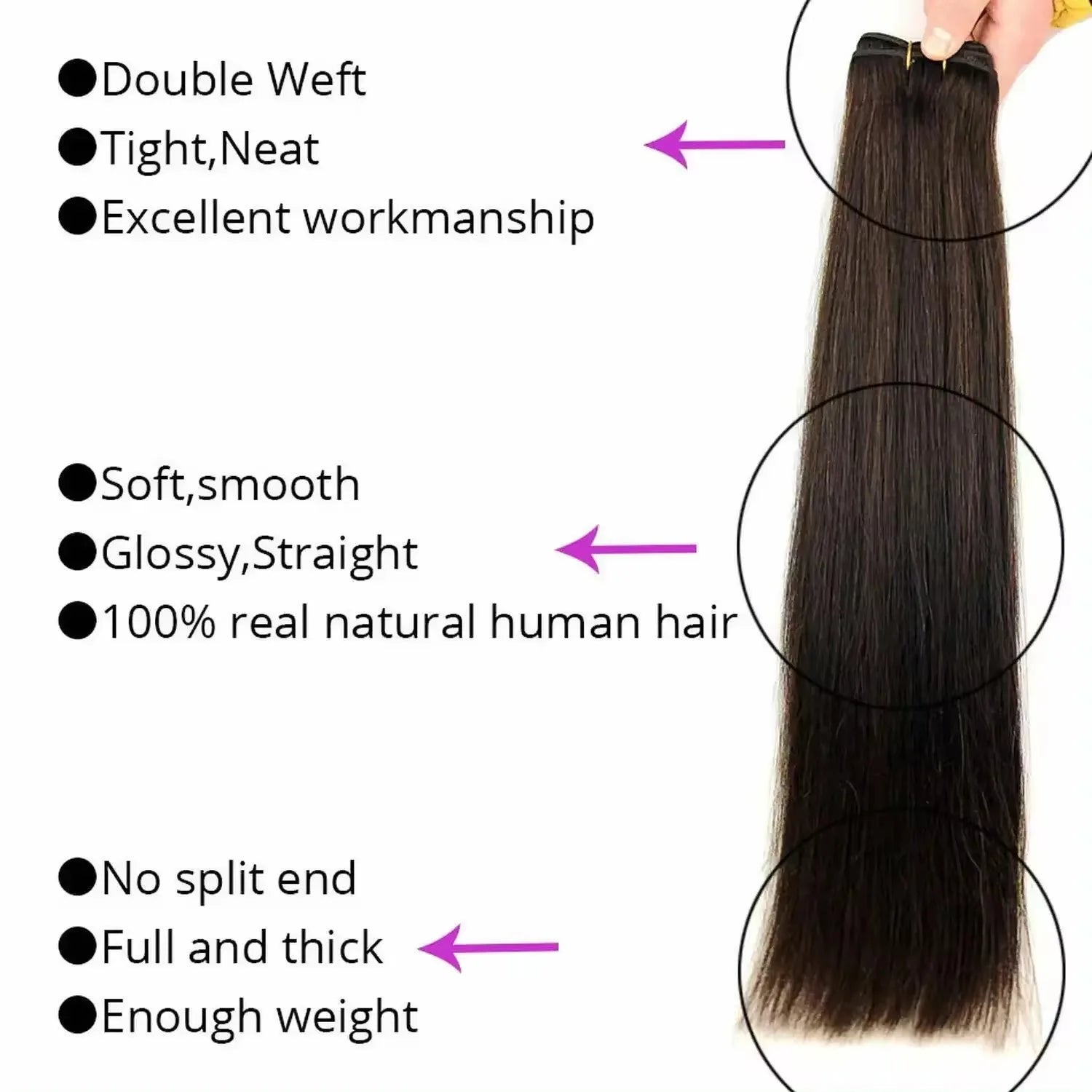 Export Quality 100% Raw Cuticle Aligned Virgin Indian Hair Bone Straight Remy Double Drawn 10A 12A 15A Shed-Resistant Human Hair