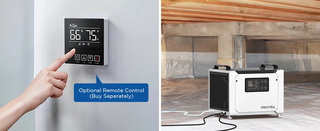 Moiswell 70 Pints Commercial Dehumidifier with Drain Hose | Compact Crawl Space Dehumidifier for Basement Home Auto Defrost