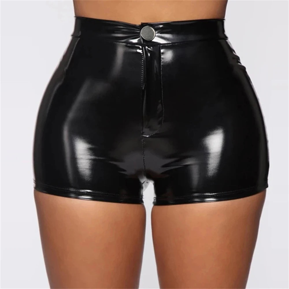 Sexy Black PU Casual Fashion Summer Shorts Women Clothing Goth Faux Leather High Waisted Womens Shorts Y2K Hot Woman Short Pants