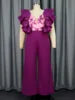 African Summer Low Cut Backless Jumpsuit Plus Size 4Xl Party Style Purple Wide Leg Pants Jumpsuit Body Suit