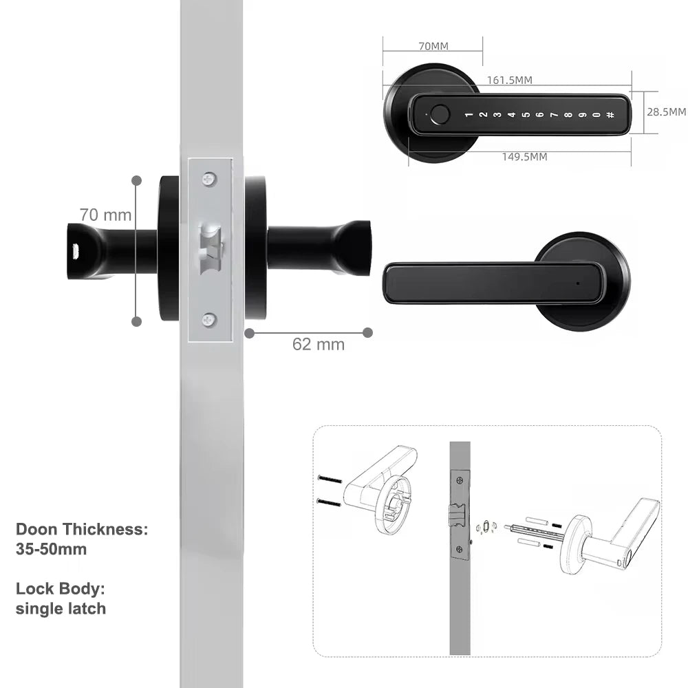 Electronic  Smart Door Knob   Biometric Cerradura Inteligente Smartlock  Single Latch Fingerprint Smart Deadbolt Door Lock