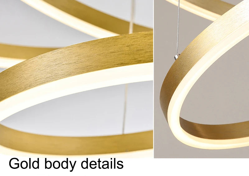 Modern LED Ring Pendant Lights Golden Creative Aluminum Circle Pendant Light for Living Room Restaurant Home Ring Lamp