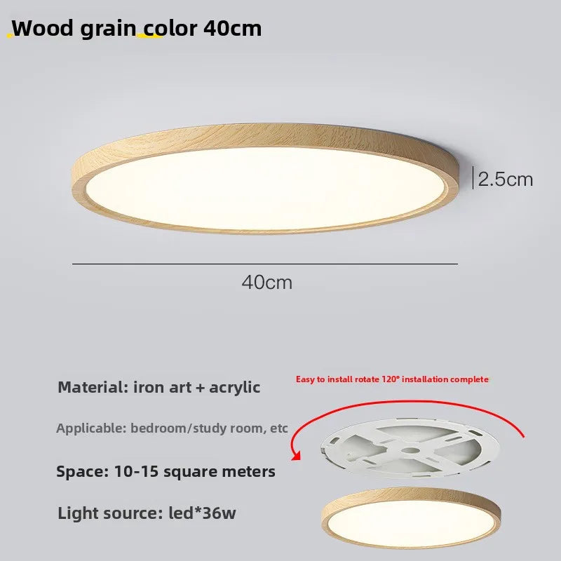 Japanese Style Solid Wood Round Surface Mounted Modern AC Ceiling Light Nordic Minimalist Ultra-Thin Living Room Lamp