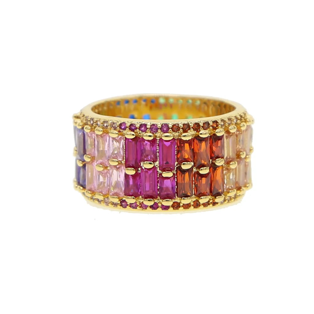 Promotion New Rainbow Rings Cubic Zircon CZ Bohemia Gradient Colorful Shinny Rings for Women Bague Jewelry