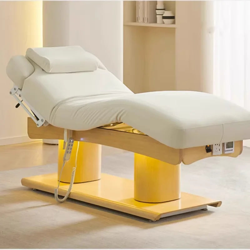 Luxury Salon Furniture White Gold Electric Facial Cosmetic Beauty Massage Bed Table Beauty Salon Eyelash Bed