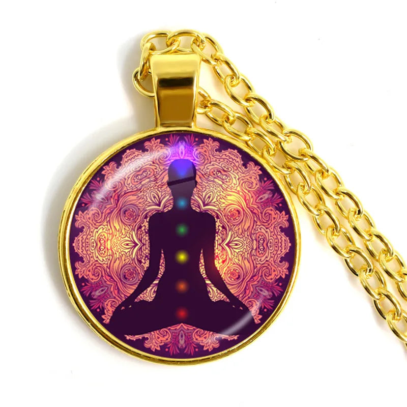 New Arrival 7 Chakra Reiki Healing Necklace Buddha Yoga Meditation Pendant Spiritual Hope Jewelry Chain Statement Necklace Gift
