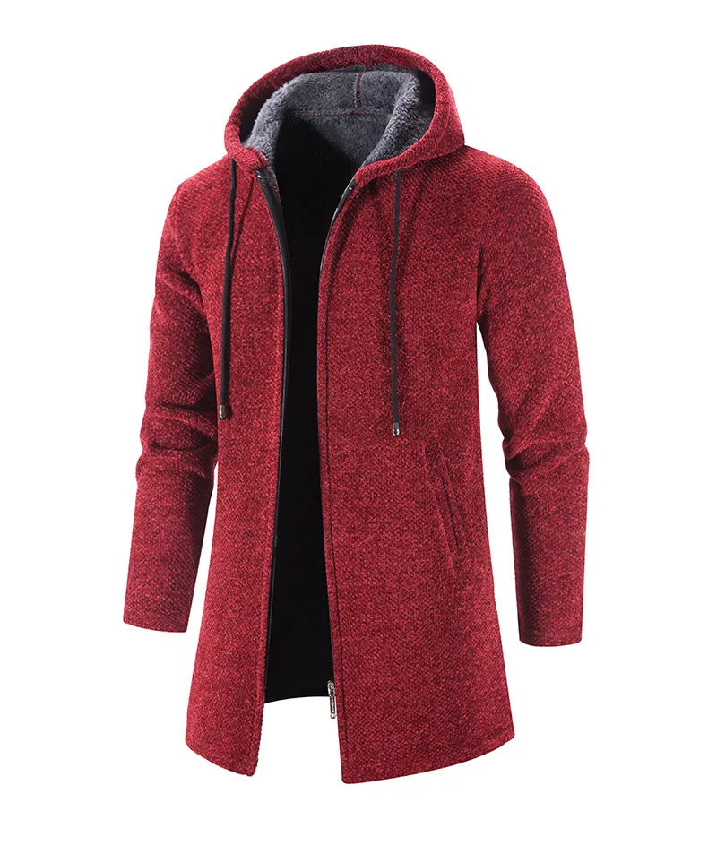 2023 Winter Fleece Cardigan Men Thick Hooded Long Sweaterscoat Male Warm Knitted Sweater Jackets Men Causal Outwear Windbreaker