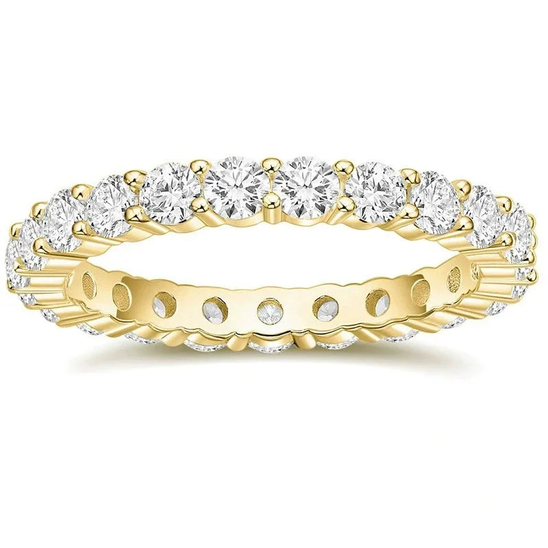 Fashion Simple Jewelry S925 Sterling Silver 18k Rose Gold Plated Round Brilliant Cut Zircon Finger Eternity Rings