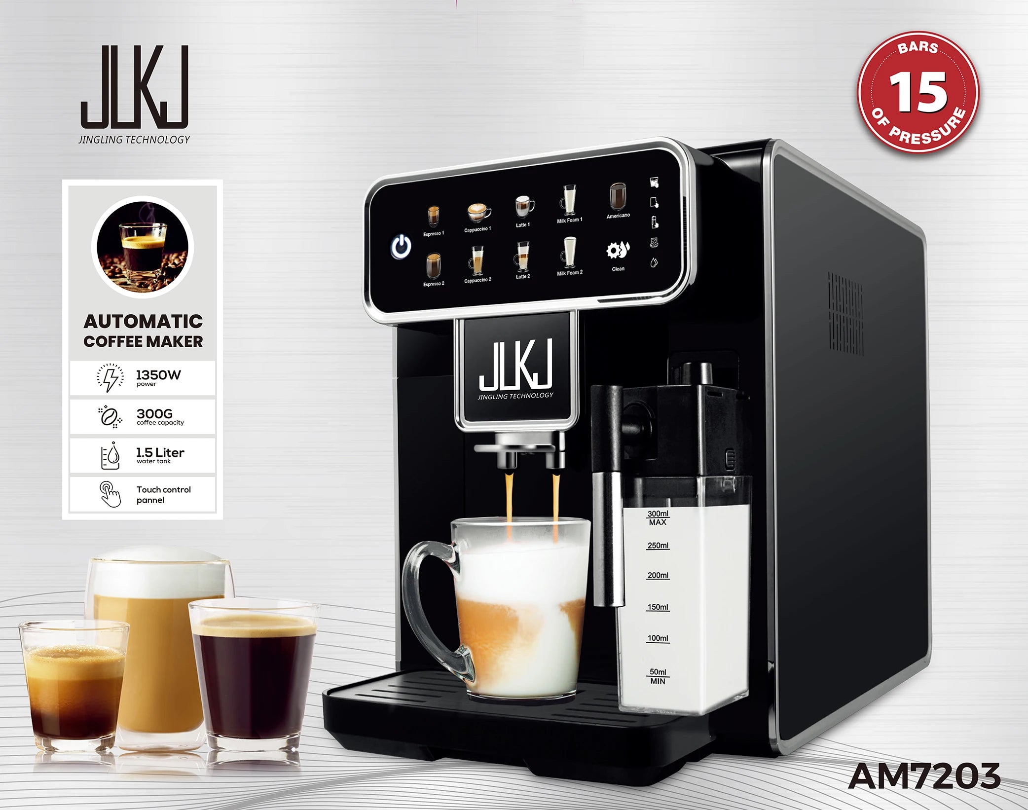 7203 New Commercial Full Automatic Smart Coffee Makers Espresso Cappuccino Latte Coffee Machine With Milk Tank