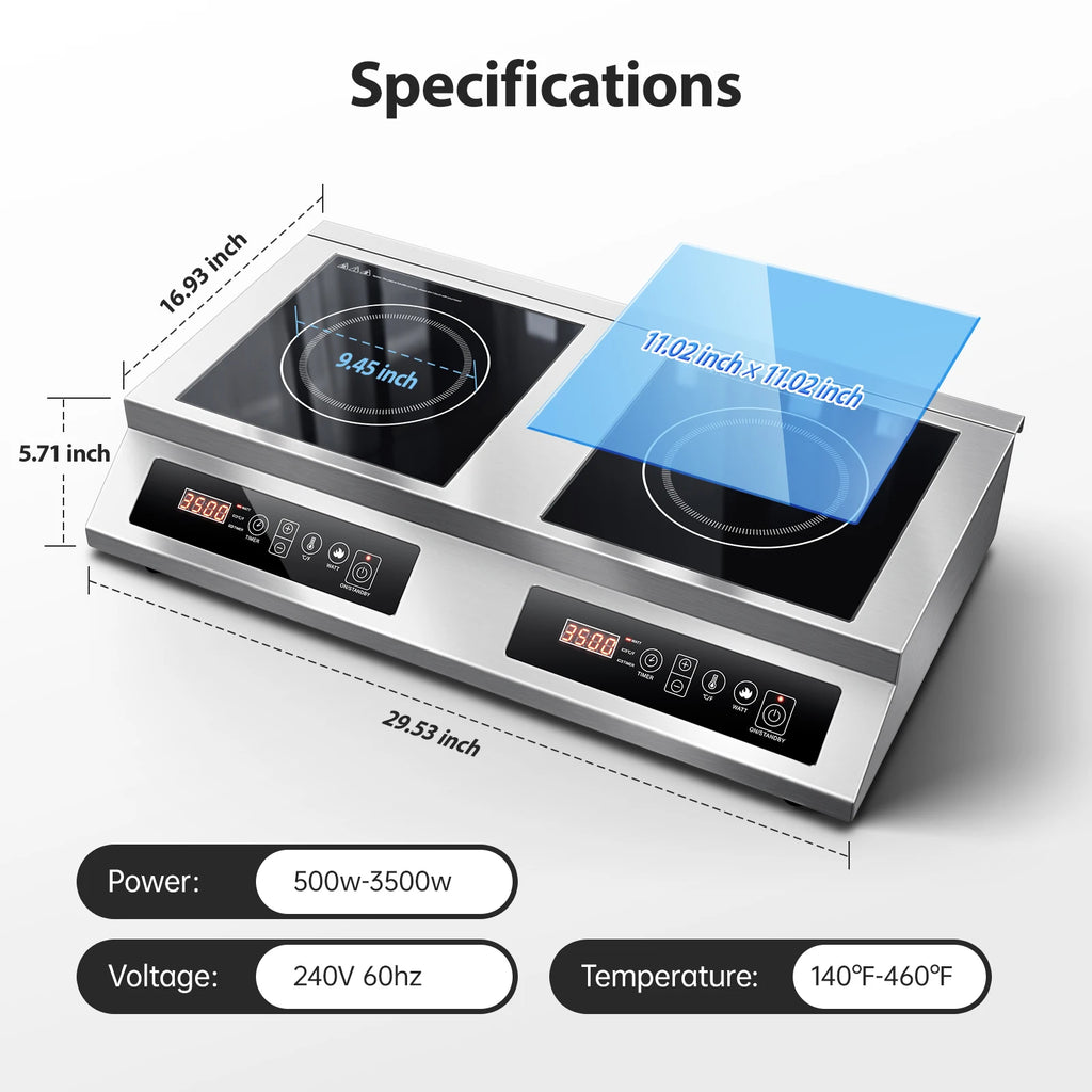 Commercial Induction Cooktop,7000W Double Burners Commercial Induction Cooker,Soft Touch Control ,Four Digital Display