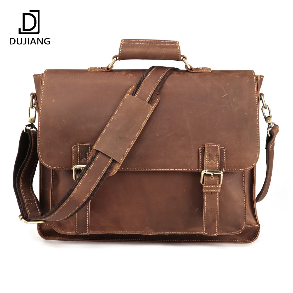 Men's Retro Crazy Horse Genuine Leather Briefcase Business Handbag and Computer Bag with Multifunctional Style