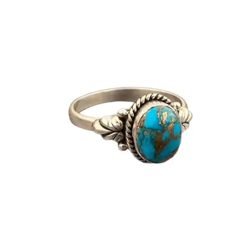 925 Sterling Silver Blue Turquoise Ring Unisex Classic Bezel Set Rhodium Plated Wedding & Party Jewelry Best Price Wholesale
