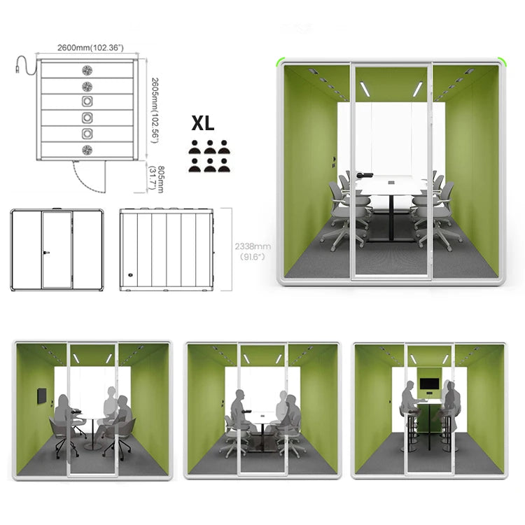 6 Person Acoustic Office Pod Silent Meeting Room Soundproof Cabin Workspace Pod Recording Booth Soundproof