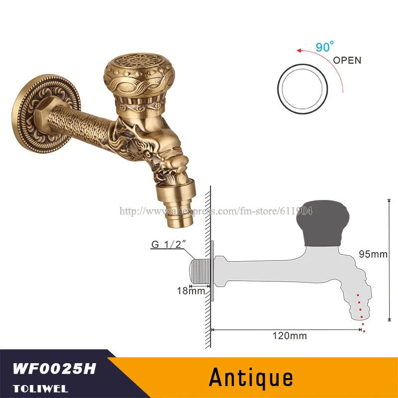 Antique Brass Bathroom Wall Mount Sink Basin Cold Water Faucet Tap G 1/2 Inch Outdoor Garden Hose Faucet Mop Sink tap TWL031
