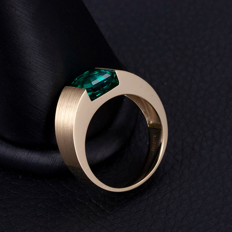 Messi Gems Custom Jewelry MSR-813 18K Yellow Gold Lab Created Emerald Fine Jewelry Rings