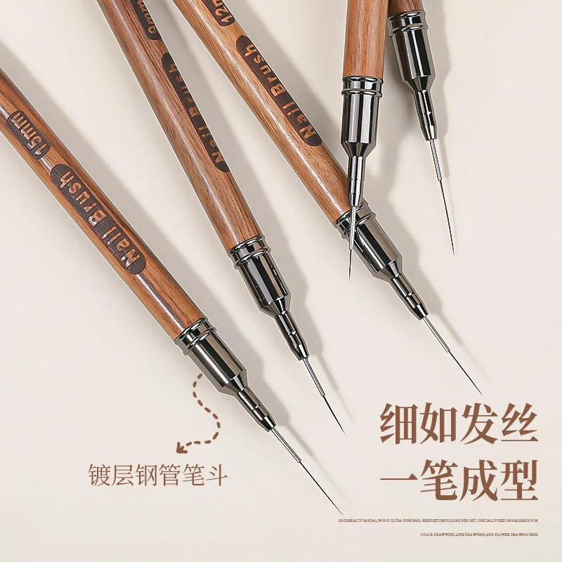 New 5pcs 6/9/12/15/18mm Wood Rod Nail Liner Brush Drawing Lines Stripe Painting Flower Pen Handle Nail Art Tools