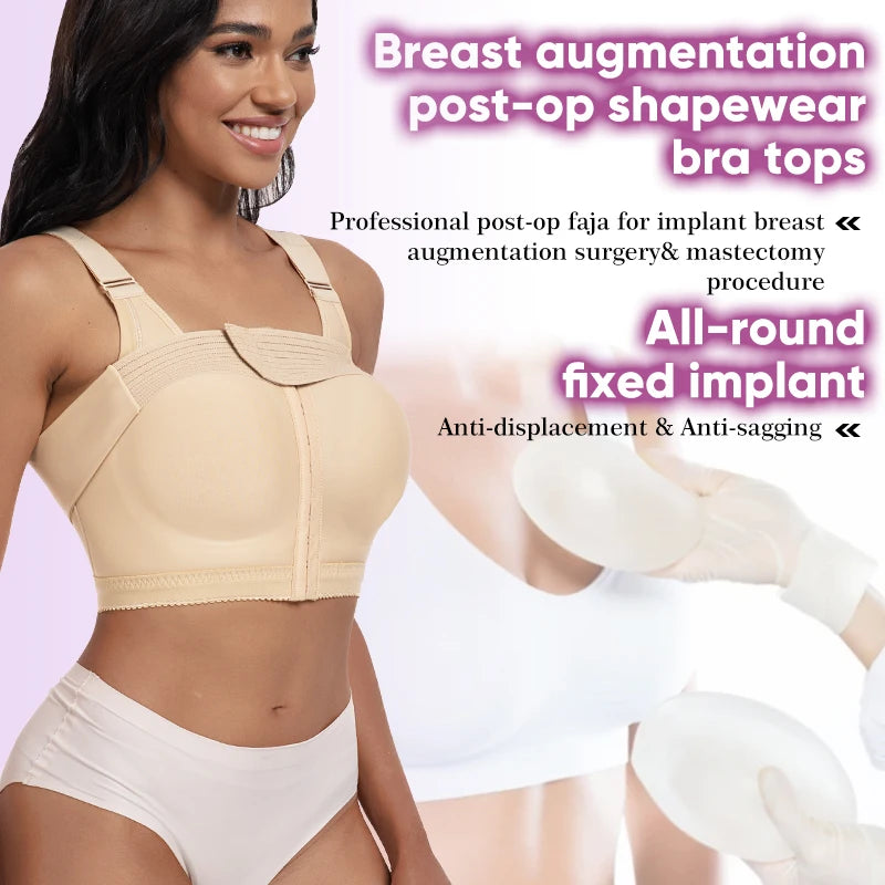 Professional Medical Breast Augmentation Post-op Shapewear Push up Faja Bra Tops with Breast Implant Stabilizer Band Design