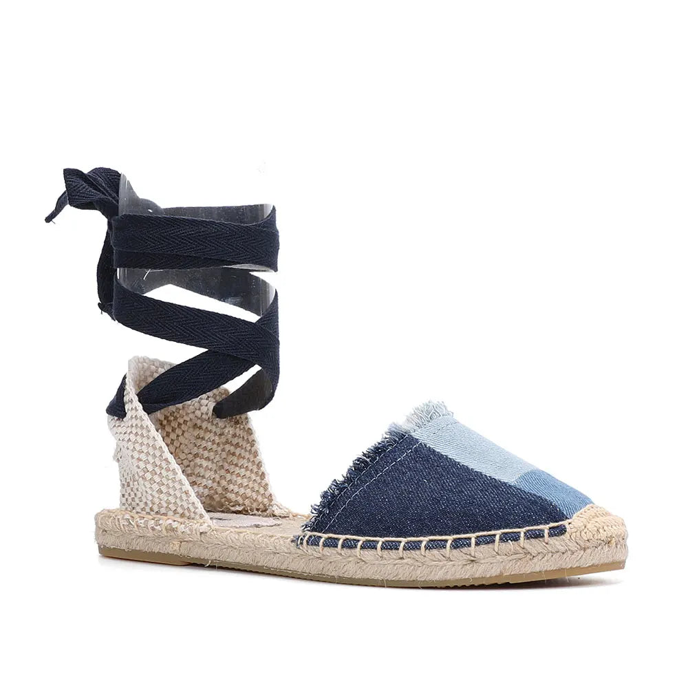 New Top Denim T-strap Flat With Cotton Fabric Open Sandalias Mujer Sandals Sapatos Mulher Womens Espadrilles Flat Shoes