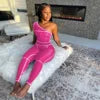 Custom Logo Private Label Sleeveless One Shoulder Jumpsuit Striped Bodycon Jumpsuit Pants