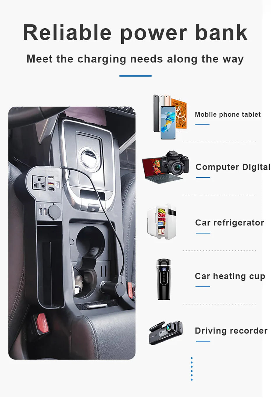 SEAMETAL Car Organizer with 12V/24V to 220V Inverter Seat Crevice Storage Box 4-USB Ports QC3.0 Fast Charging for Smartphone
