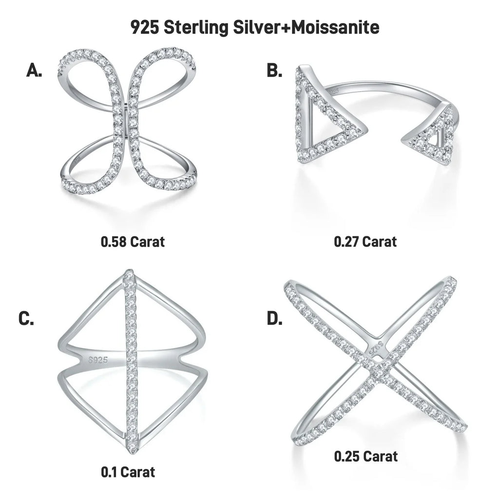 Ruizuan Rhodium Plated Silver Eternity Band Rings Moissanite Trendy Bezel Setting Cross Design Girls Bulk Certified Rings for