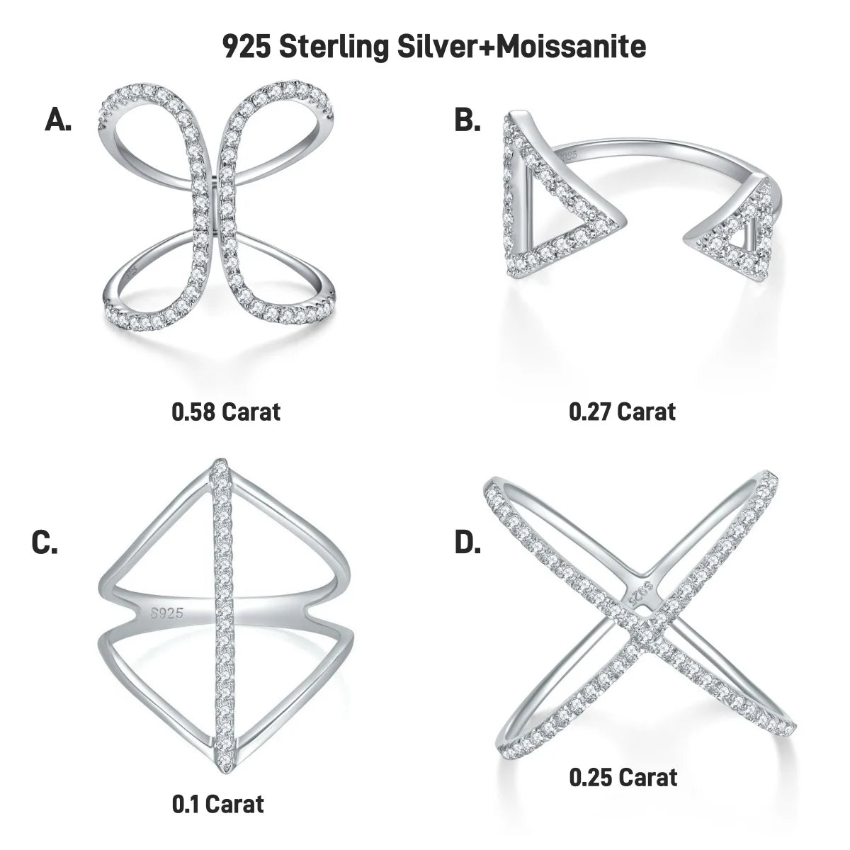 Ruizuan Rhodium Plated Silver Eternity Band Rings Moissanite Trendy Bezel Setting Cross Design Girls Bulk Certified Rings for