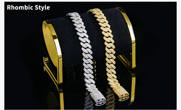 Custom Luxury 12 16 20 mm Full Iced Out Hiphop Moissanite Diamond Miami Silver Cuban Link Chain Bracelet in Silver 925 for Men