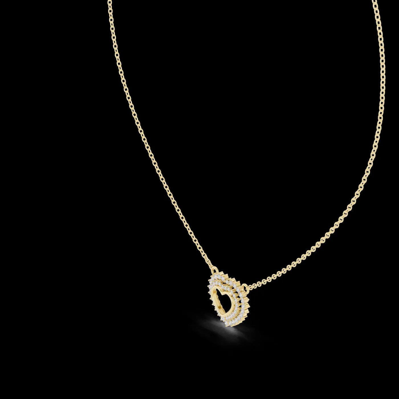 Gold Plated Halo Heart Diamond Pendant with Link Chain-Luxury Engagement Wedding Party Anniversary Jewelry
