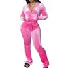 Ladies 2pcs Flare Pants Outfit Gym Wear Sweatpants and Hoodie Velour Joggers Sweatsuits Velvet Two Piece Set Tracksuit for Women