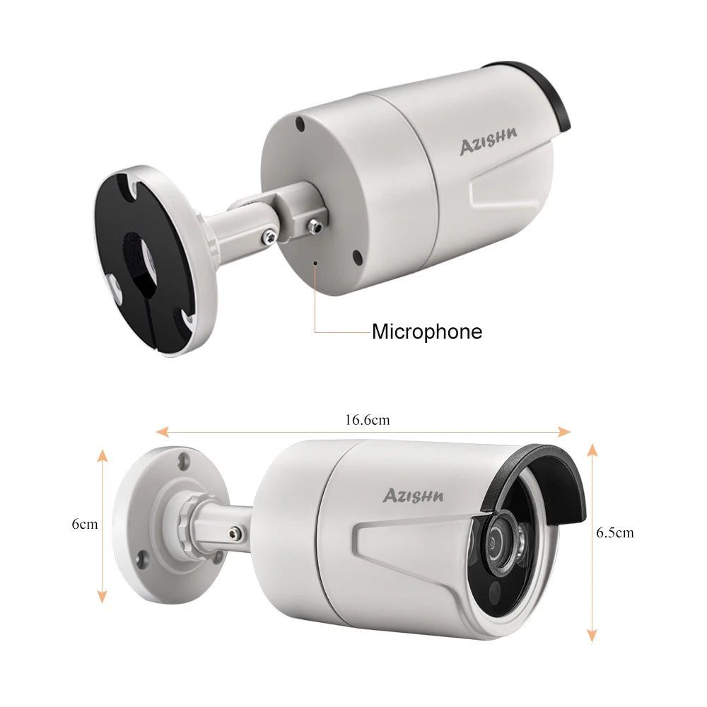 AZISHN 2.8mm Wide Angle 8MP 4K IP Camera Audio Outdoor IP66 H.265 ONVLF Bullet CCTV Array IR 4MP POE Video Surveillance Camera