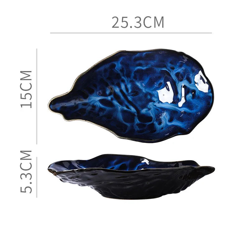 Japanese-style Kiln-change Ceramic Light Luxury Flavor Dish Stylish Oyster-shaped Dessert Saucer Shallow Dish Sauce Soy Sauce