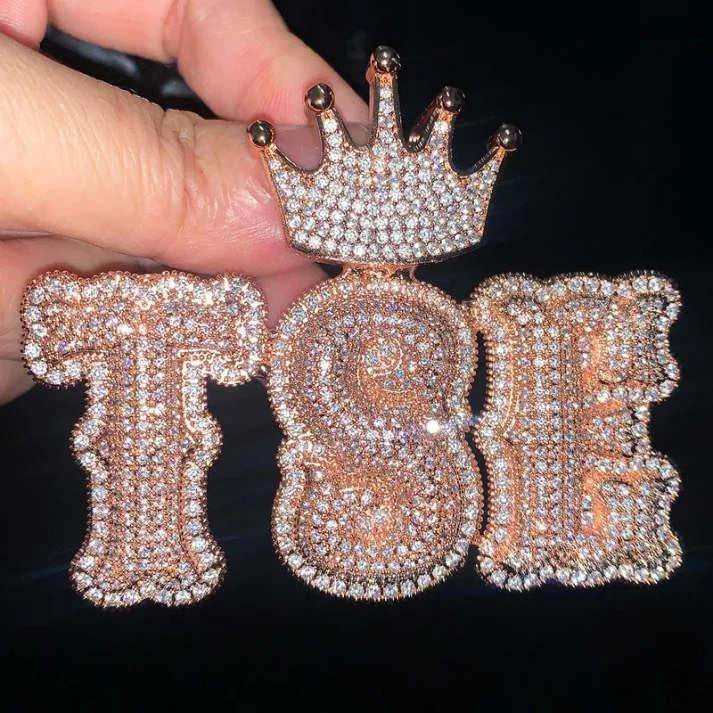 TBOO Crown Pendant Gold Plated 925 Silver Emerald Cut Moissanite Letter Charm Luxury Hip Hop Jewelry Unisex Gift for Lover