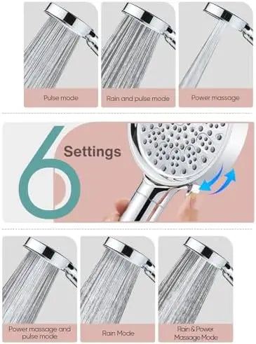 Handheld High Pressure 6-Spray Mode Showerhead Filtered Water Softener Beads for Hard Water Bathroom Faucet Accessory