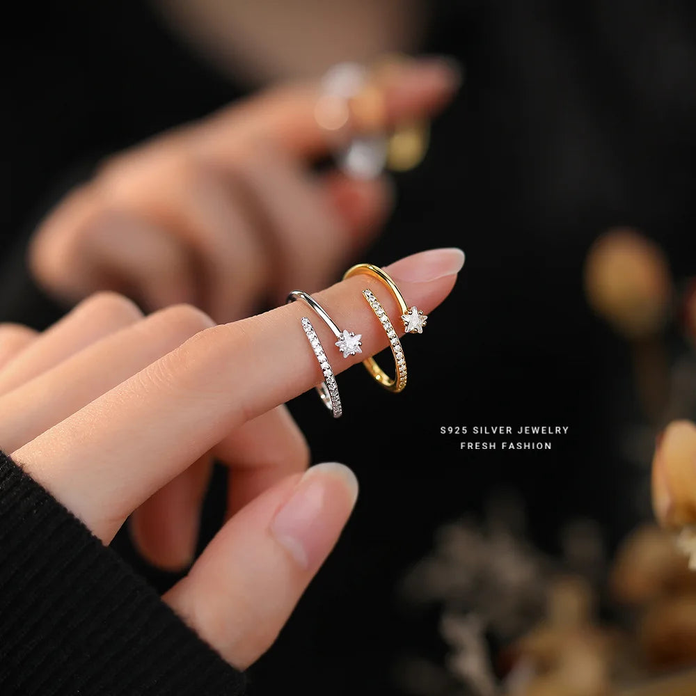 Fashion Factory Wholesale Fashion Shooting Star Diamond Ring Sterling Silver Cubic Zirconia Star Adjustable Rings for Women Gift