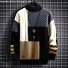2023 Autumn and Winter New Sweater Warm Fashion Stitching Color Matching Pullover Round Neck Sweater Thickened Knitted Sweater