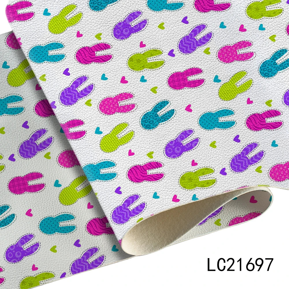 Easter Egg  Litchi Printed PU  Leather Faux Sheets Design  Festival Leather for Bags Hair Bow Shoes 30*136 cm